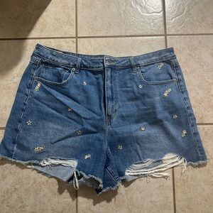 American Eagle Outfitters High-Waisted Jean Shorts with Floral Embroidery